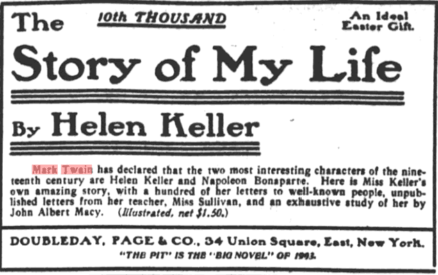 Helen Keller book ad